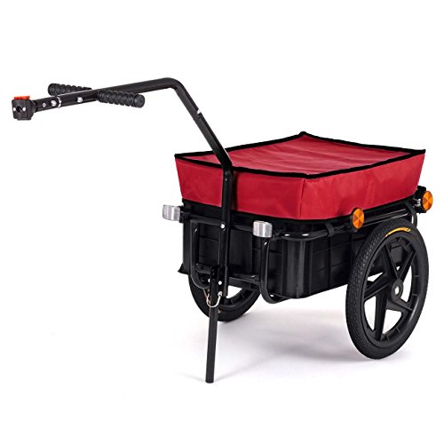 SAMAX Transportanhänger Fahrradanhänger Lastenanhänger Fahrrad Anhänger Handwagen mit Kunststoffwanne für 60 Kg / 70 Liter in Rot - weitere Farben verfügbar