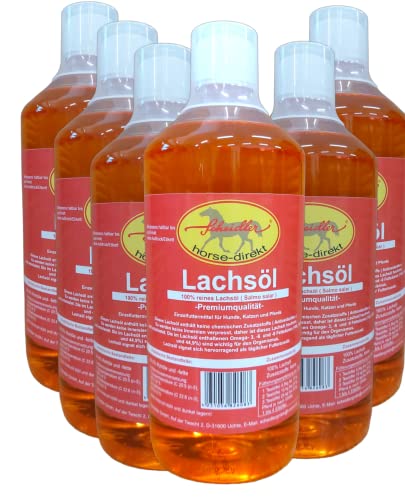 Horse-Direkt Lachsöl, 100% kaltgepresste Premiumqualität, 6 x 1 Ltr. Flasche,Hunde,Barföl,Barfen,