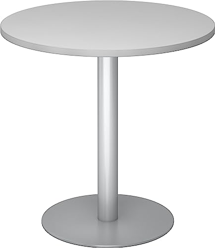 bümö® Besprechungstisch STF, Tischplatte rund 80 x 80 cm in grau, Gestell in Silber