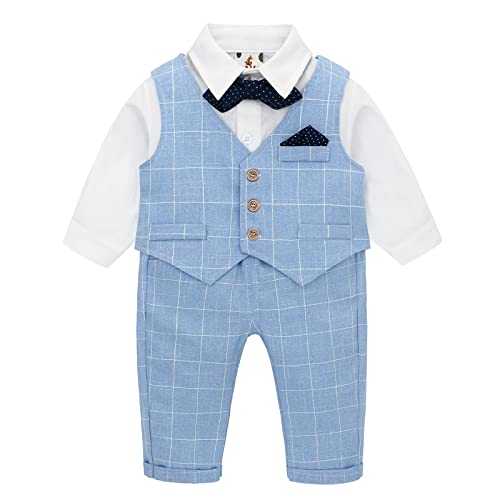 Famuka Baby Jungen Anzüge Sakkos Kinder Smoking Bekleidungsset (Blau 2, 110)