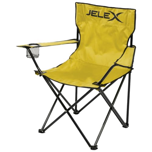 JELEX Expedition Campingstuhl, Sitzfläche: 50 x 40 cm, Sitzhöhe: ca. 41 cm, schmutz- und Wasserabweisende Oberfläche, einfacher Klappmechanismus (Gelb)