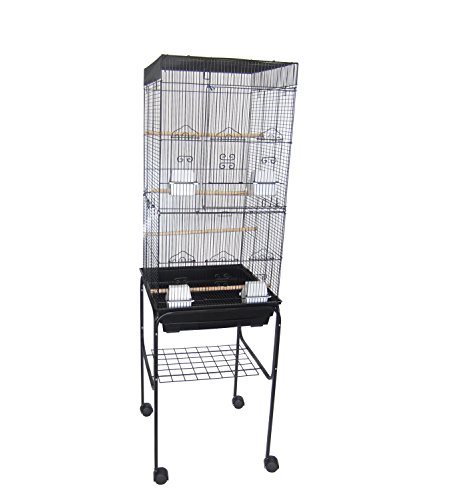 YML 6824 3/8" Bar Spacing Tall Flat Top Bird Cage with Stand, 18" x 14"/Small, Black