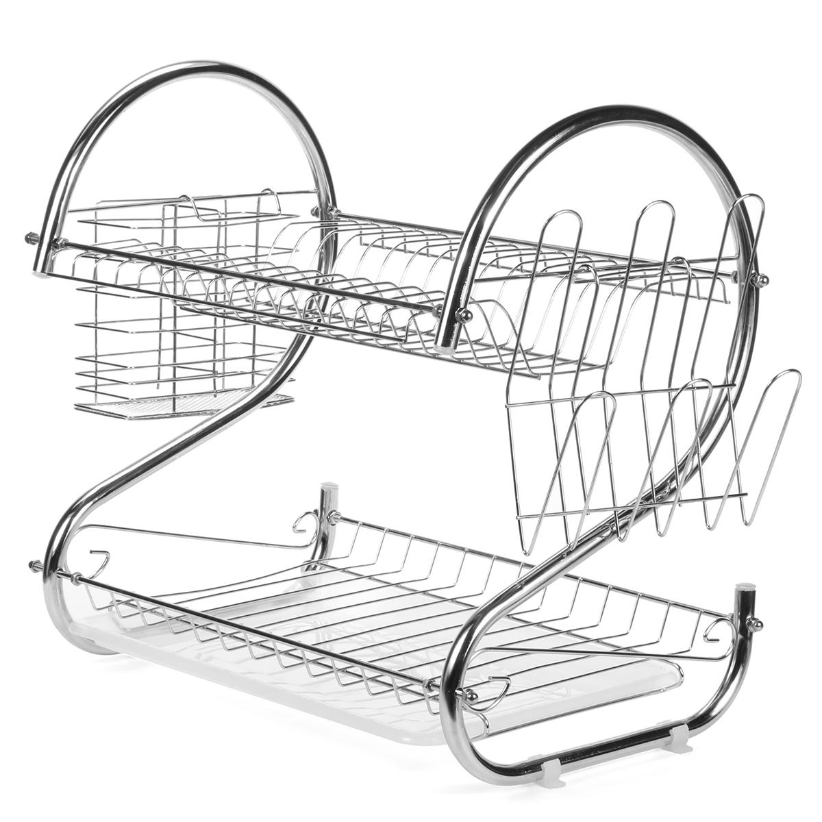 Multifunktions-2-Tier-Küchengeschirr Besteck Abtropfgestell Abtropfschale Plattenhalter Ablaufablage