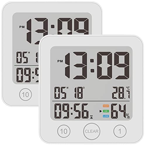 infactory Badezimmeruhr zum Hängen: 2er-Set Badezimmer-Uhr, Thermo-/Hygrometer, LCD, Saugnapf, Timer, IP54 (Badezimmeruhr mit Hygrometer)