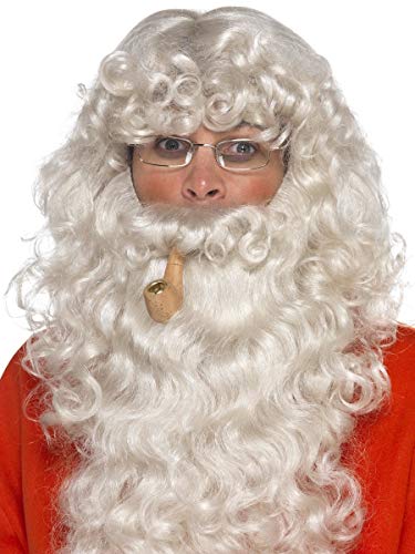 Fancy Me Herren Deluxe Weihnachtsmannperücke, Brille, Bartpfeife, festliches Kostüm-Zubehör-Set