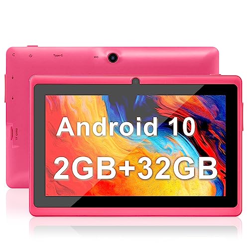 Haehne 7 Zoll Tablet PC, Google Android 10.1 System, HD Displays, Quad Core 2GB RAM 32GB ROM, Zwei Kameras, 2500mAh, Bluetooth, WiFi,Rosa