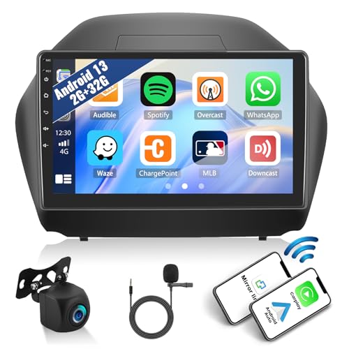 2+32G Android 13 Autoradio für Hyundai Tucson IX35 2010-2015 mit Wireless Apple CarPlay Android Auto, 10,1 '' Touchscreen Bildschirm mit Mirror Link Bluetooth GPS FM RDS WiFi SWC EQ + Rückfahrkamera
