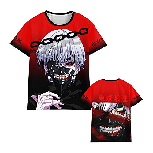 Tokyo Ghoul 3D-gedrucktes Kurzarm-T-Shirt Anime Tokyo Ghoul Kaneki Ken Cosplay Kostüm Cartoon Tee Tokyo Ghoul Charakter Schwarz T-Shirt, Typ3, M