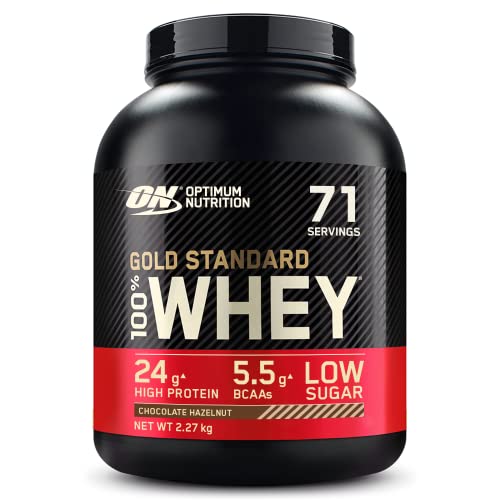 Optimum Nutrition ON Gold Standard Whey Protein Pulver, Eiweißpulver Muskelaufbau mit Glutamin und Aminosäuren, natürlich enthaltene BCAA, Chocolate Hazelnut, 70 Portionen, 2.24kg