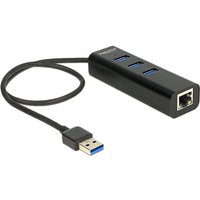 DeLock USB3.0 Hub 3 Port + 1 Port Gigabit LAN 10/100/1000 Mb/s - Hub - 3 x SuperSpeed USB3.0 + 1 x 10/100/1000 - Desktop (62653)