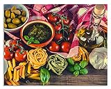 ARTland Spritzschutz Küche aus Alu für Herd Spüle 70x55 cm (BxH) Küchenrückwand mit Motiv Essen Lebensmittel Italien Pasta Gemüse Tomaten Mediterran S7SL