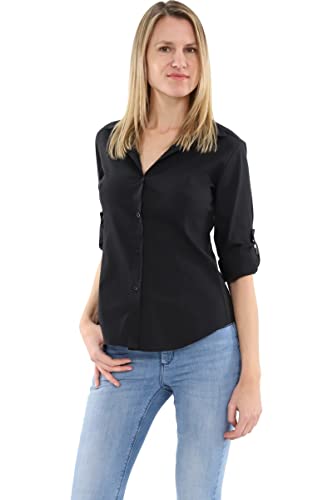 Malito Damen Bluse klassisch | Tunika mit ¾ Armen | Blusenshirt auch Langarm tragbar | Elegant - Shirt 8030 (schwarz, M)