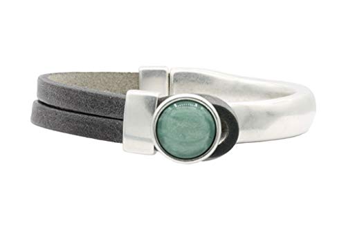 QOSS Armband GWEN vintage schwarz Stein grün rund Größe L