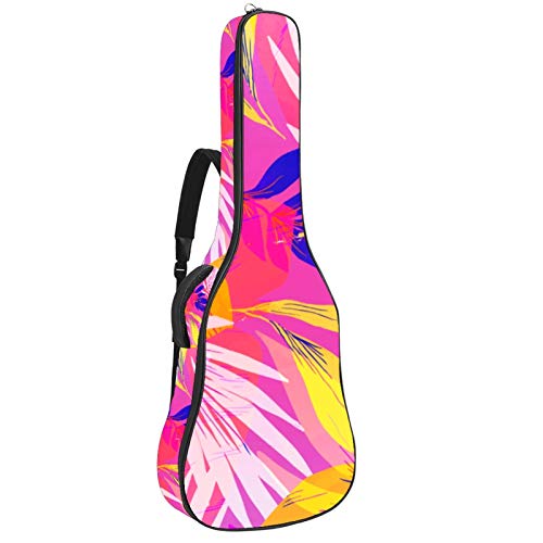 Gitarrentasche mit Reißverschluss, wasserdicht, weich, für Bassgitarre, Akustik- und klassische Folk-Gitarre, Tropisches rosa Blatt