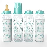4er Pack Sparset Lelekka® Standard Glasflasche mit Rund Sauger aus Latex, Größe M, Milch, ab Geburt, 240 ml, Naturlatex