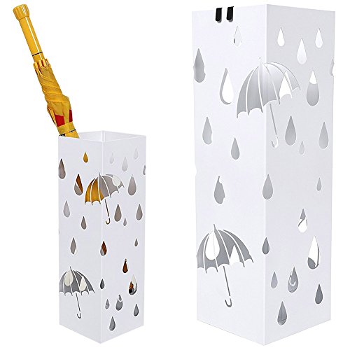 Bakaji Schirmständer Regenschirmständer Metall Weiß Mit Wasserauffangschale Haken Für Regenschirm Quadratische Form 49x15,5x15,5 cm BAK1W