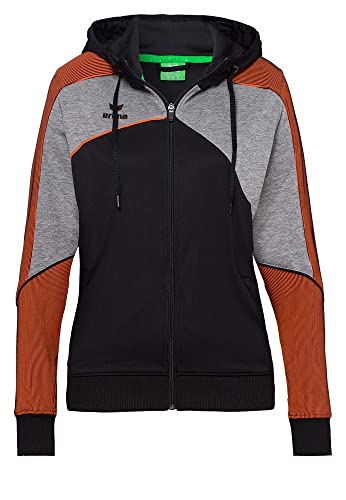 Erima Damen Premium One 2.0 Trainingsjacke mit Kapuze Jacke, schwarz/Grau Melange/Neon orange, 42