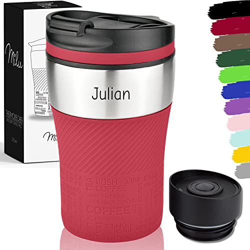 Milu Thermobecher mit Gravur - 210ml 370ml 450ml - Trinkbecher aus Edelstahl Geschenk Geburtstagsgeschenk (210ml, Rot)