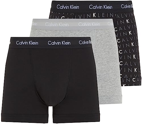 Calvin Klein Herren Boxer Brief 3Pk Boxershorts, Schwarz/Graues Heather/Subdued Logo, M