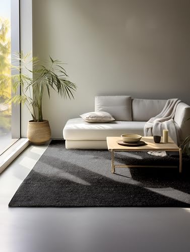 Hanse Home Jute Teppich – Natur Wohnzimmerteppich aus 100% Jute - Handgewebt & Umweltfreundlich – Boho Naturfaser Juteteppich für Wohnzimmer, Schlafzimmer, Esszimmer – Schwarz, 60x90cm