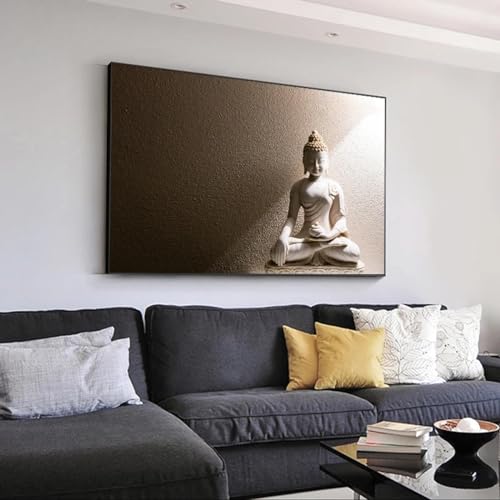 dsdsgog Weiße Buddha-Statue, Wandbild, Leinwand, Gemälde, Poster und Drucke, moderne Wandkunst, Buddhismus, Bilder für Wohnzimmerdekoration, 80 x 120 cm, rahmenlos