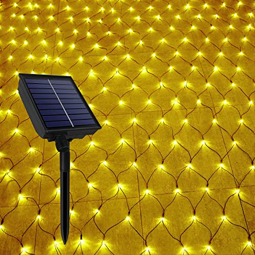 HENGMEI Solar Lichternetz Außen 6x4m 480 LED Lichterkette Netz Solarlichterkettenetz 8 Modi Wetterfest Led Weihnachtsbeleuchtun Solar für Weihnachten, Halloween, Hochzeit Party, Warmweiß