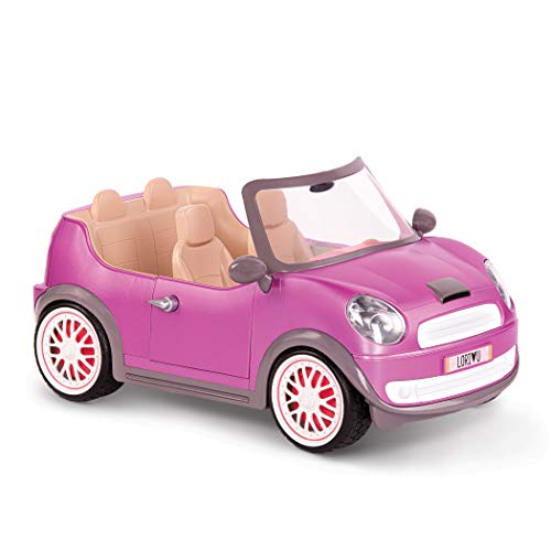 LORI 45737 Cabrio in pink, Zubehör für Puppe 15cm, Puppenauto, Fahrzeug, Mini Cooper, weiß, rosa, 4 Sitzer, Cabriolet, Auto Fahren, mobil, unterwegs