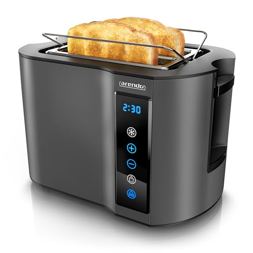 Arendo - Toaster 2 Scheiben Edelstahl Touchpanel 800 W Doppelwandgehäuse Integrierter Brötchenaufsatz, 7 Bräunungsgrade, Brotscheibenzentrierung – Restzeitanzeige, Memoryfunktion, Cool Grey Design