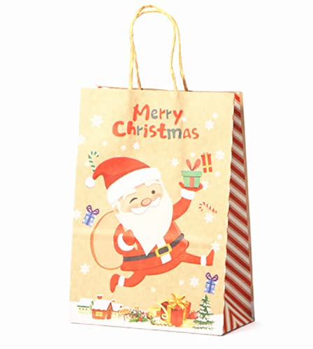 Weihnachtsgeschenktüten, EONYUANGUO 12er Pack Kraftpapiertüten Geschenk Papiertüten Weihnachtsgeschenk Papiertüten Papiertüten mit Griffen für Geburtstag, Partys (B)