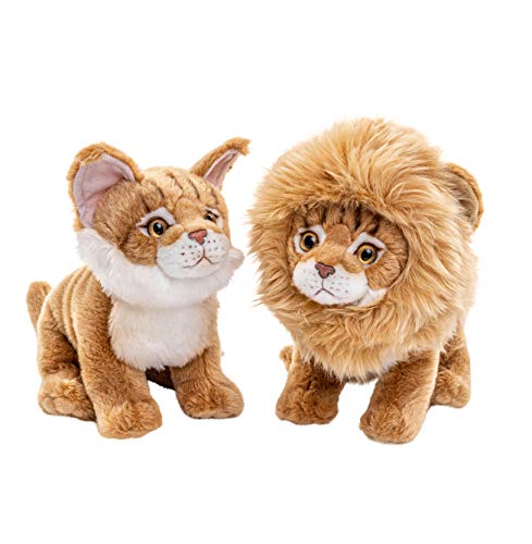 Uni-Toys - Maine-Coon-Katze mit aufsetzbarer Löwenmähne - 20 cm (Höhe) - Plüsch-Kätzchen - Plüschtier, Kuscheltier