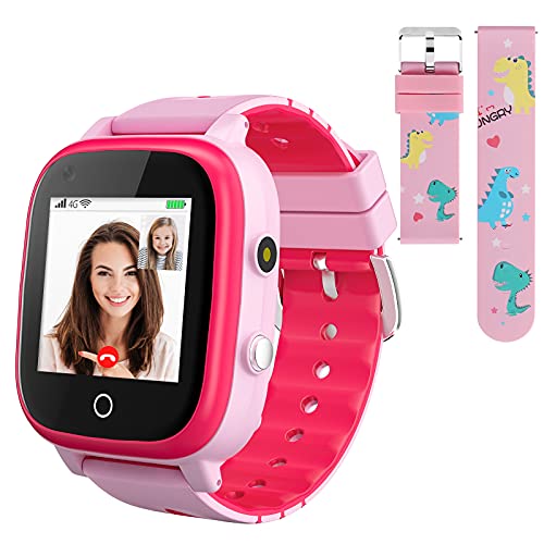 Smartwatch für Kinder 4G Kids Smartwatch Phone IP67 Smartwatch Kinder mit GPS und Telefon Tracker Kinder Uhr kann als Geschenk verwendet werden geeignet für Kinder im Alter von 3–12 Jahren (Rosa)