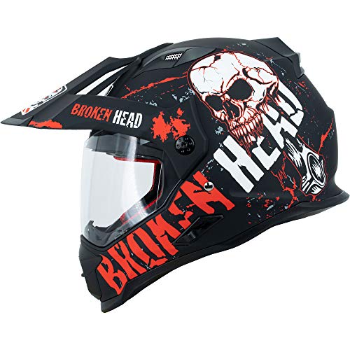 Broken Head Bone Crusher Cross-Helm Rot mit Visier - Enduro-Helm - MX Motocross Helm mit Sonnenblende - Quad-Helm (S 55-56 cm)