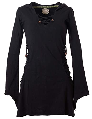Vishes - Alternative Bekleidung - Elfenkleid mit Zipfelkapuze und Bändern zum Schnüren schwarz 40 (S)
