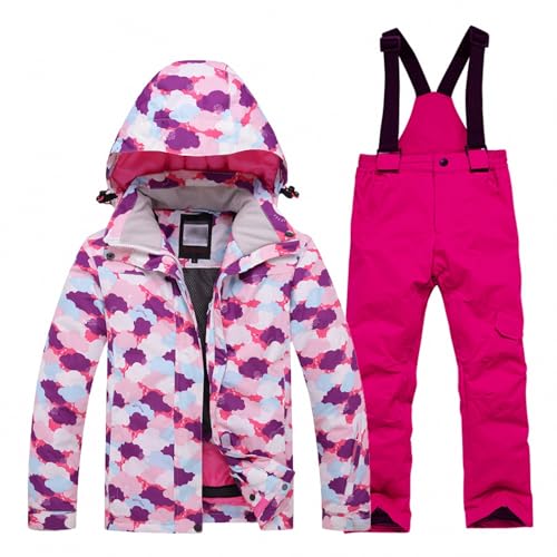 MAOTN Winddichter Snowboard-Jackenanzug für Kinder im Winter, warmes und kältebeständiges Outdoor-Ski-Outfit-Set für Mädchen mit Kapuze,Style6,L