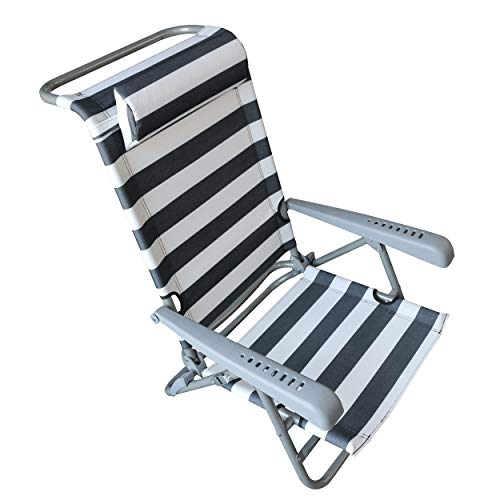 HOMECALL Beach folding Chair with LOUNGER FUNCTION and pillow,7 level position adjustment, bottle opener
