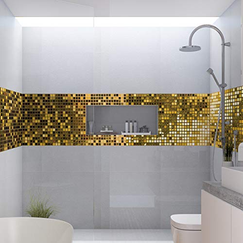 Ambiance-sticker Packung mit 6 selbstklebenden Fliesenfriesaufklebern | Mosaik-Fries-Aufkleber, Zementfliesen, GOLD-EFFEKT, 60 x 60 cm