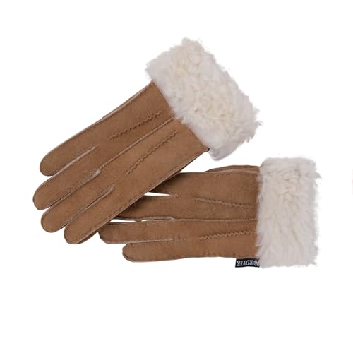 Nordvek Damen Handschuhe aus Schaffell, umklappbare Manschette, Wildleder, Nr. 301-100, kastanienbraun, 42