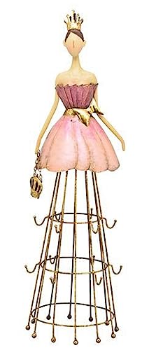 ETC große dekorative nostalgische Dekofigur Prinzessin mit goldener Handtasche Schleife und Krone als dekorativer Schmuckständer mit 12 Haken Metall creme-rosa-pink-gold shabby Optik von Hand bemalt