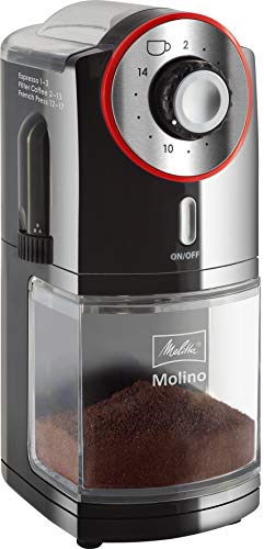 Melitta 1027-01 SST BK elektrische Kaffeemühle Calibra mit Kegelmahlwerk und LCD-Display, sowie integrierter Waage, 39 Mahlgradeinstellungen, Fassungsvermögen: 375 g, 160, schwarz/edelstahl