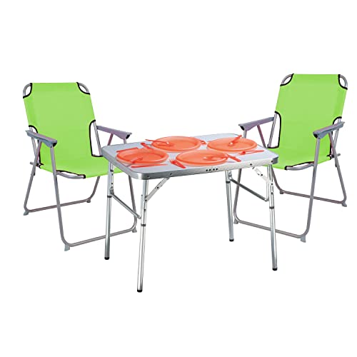 Mojawo Top Qualität 3tlg. Campingmöbel Set Alu Camping L75xB55xH60cm 1x Campingtisch mit Tragegriff + 2 Campingstühle Stoff Oxfort, Farben:Lime