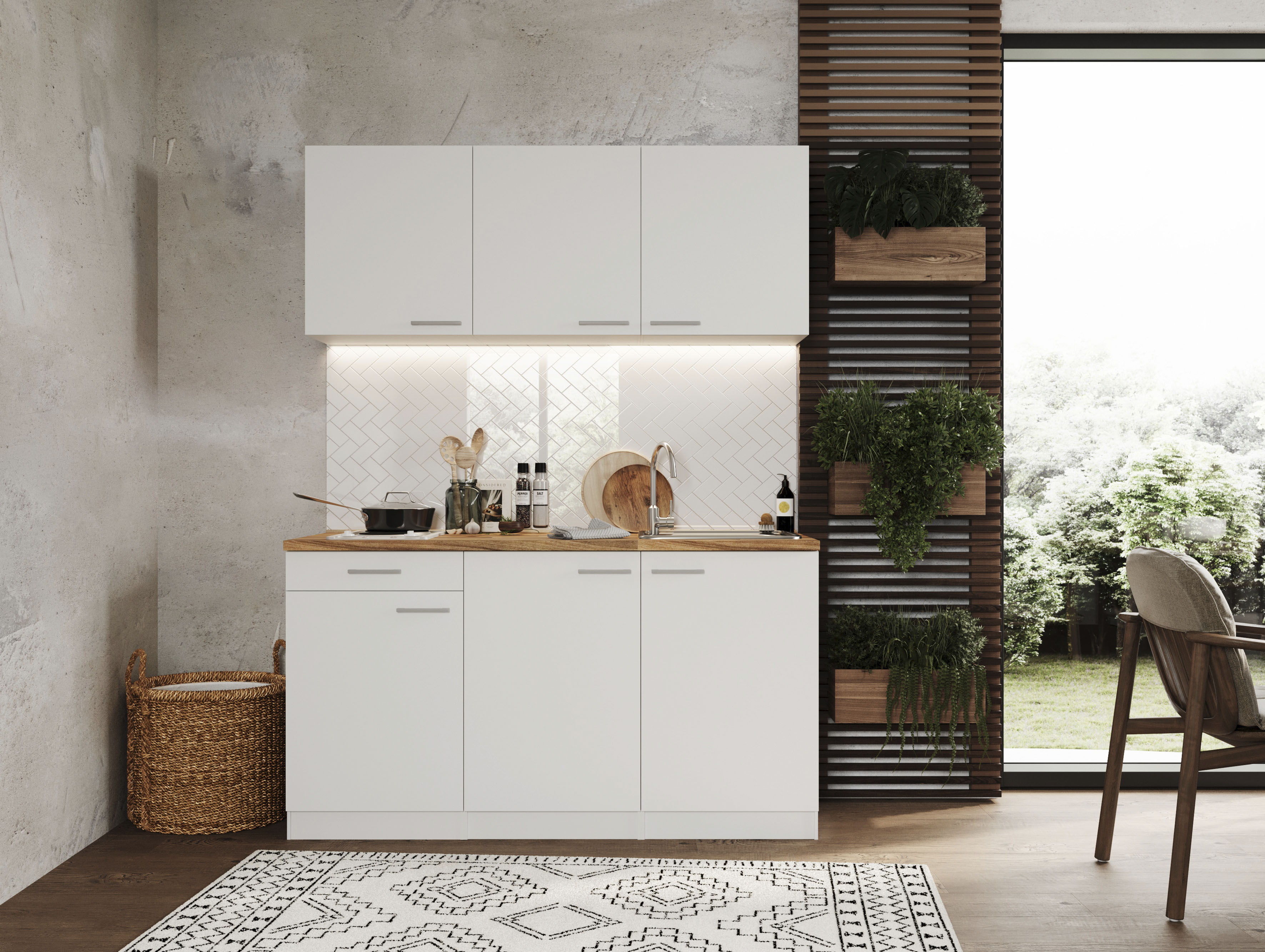 RESPEKTA Küche "Luis, mit Duo Kochfeld, wahlweise mit Mikrowelle, Korpus Weiß,", Breite 150 cm 2