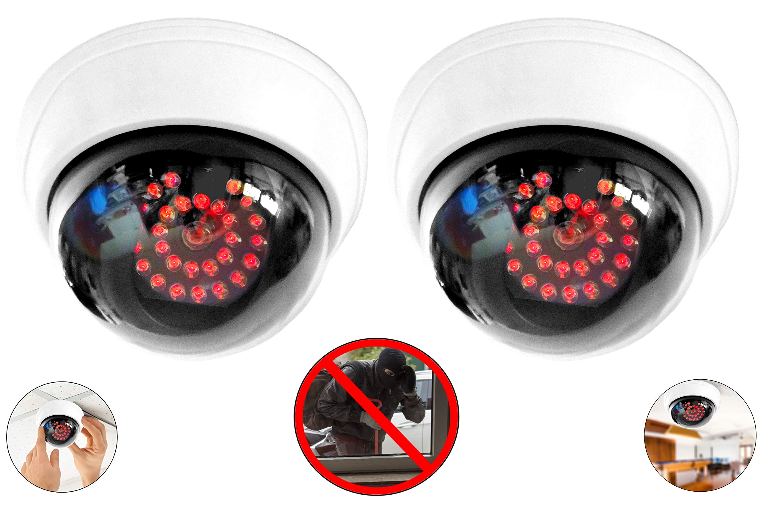 2X Kamera Attrappen Dummy Kameras mit 25 LED IR Stahler mit Fake Objektiv für den Innen- und Außenbereich Videoüberwachung Warensicherung