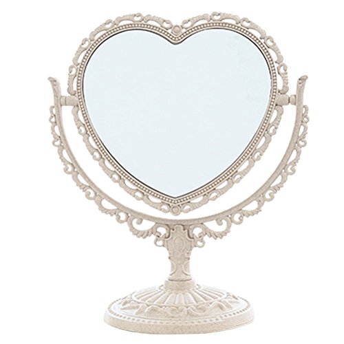 XPXKJ Spiegel in Herzform, 17,8 cm, Kosmetikspiegel mit 3-facher Vergrößerung, Vintage-Spiegel, Badezimmer, Schlafzimmer, Ankleidespiegel (beige herzförmig)