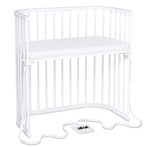 babybay Boxspring Beistellbett mit Matratze Classic Cotton Soft, weiß lackiert, mit Nestchen Mesh-Piqué perlgrau Sterne weiß