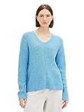 TOM TAILOR Damen 1039242 Basic Pullover mit V-Ausschnitt, 12391-Clear Light Blue Melange, M
