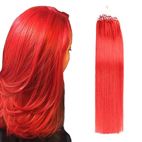 Haarverlängerungen Natürliche Unsichtbare Vorgebende Haarverlängerungen Micro Loop Haarverlängerungen Echtes Haar 50g pro Packung,Red#,24inch (60cm) 50g