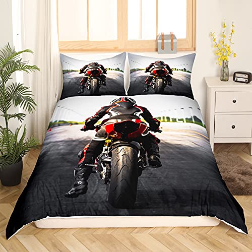 Loussiesd Motorrad Bettdecke Dirt Bike Mikrofaser Bettwäsche Set für Jungen Mädchen Xtreme Sports Pattern Bettwäsche Set mit 1 Bettbezug 135x200 cm und 1 Kissenbezug 80x80 cm