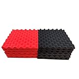 24 Stück 30,5 x 30,5 x 2,5 cm Akustikplatten Studio-Schalldämmung Schaumstoff-Keilfliesen, Eierkisten-Platten Schalldämmung Akustik-Studio-Platten Wandplatten (schwarz + rot)