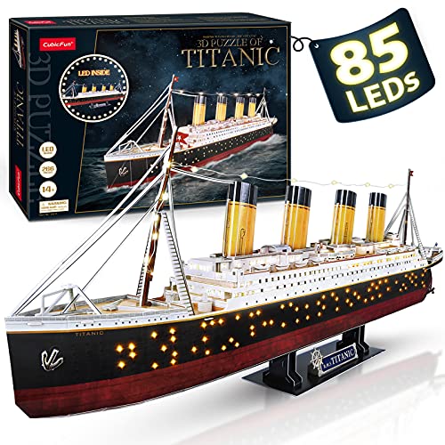 CubicFun 3D Puzzle LED 88 cm Titanic - Titanic Modell Boots Spielzeug für Erwachsene und Jugendliche, 266 Stück