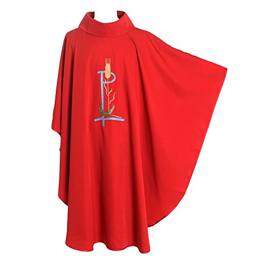 BLESSUME Priester Chasuble katholische Kirche Vogel Weizen gestickte Gewänder Robe Roll Kragen Rot
